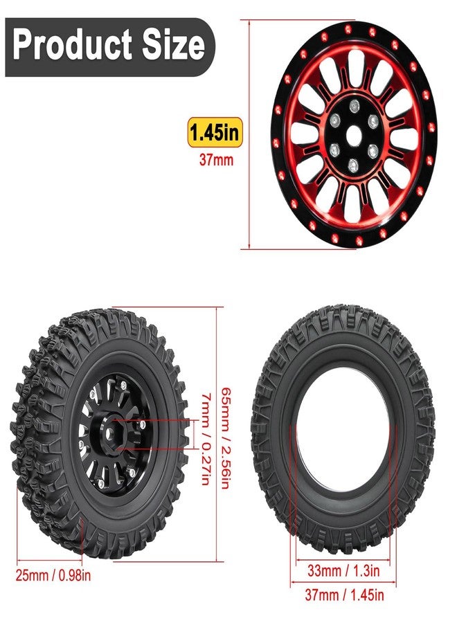 XSYGO 4PCS 1.3" Beadlock Wheel Tires Set 1.3inch Aluminum Wheels and Tires for 1/18 TRX4M 1/24 SCX24 FCX24 RC Crawler Car (Tires A + red Wheel hub) - Image 3